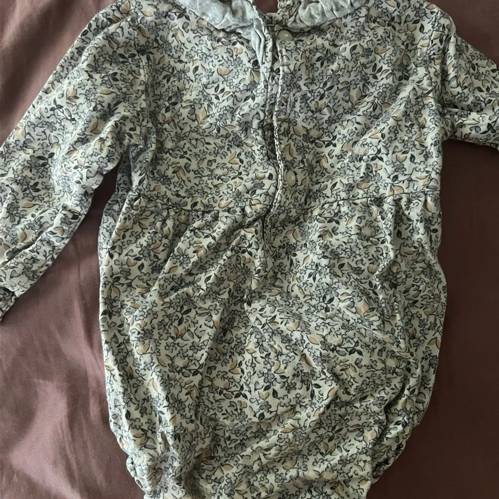 Carter's Cream and Navy Floral Ruffle Neck One-Piece